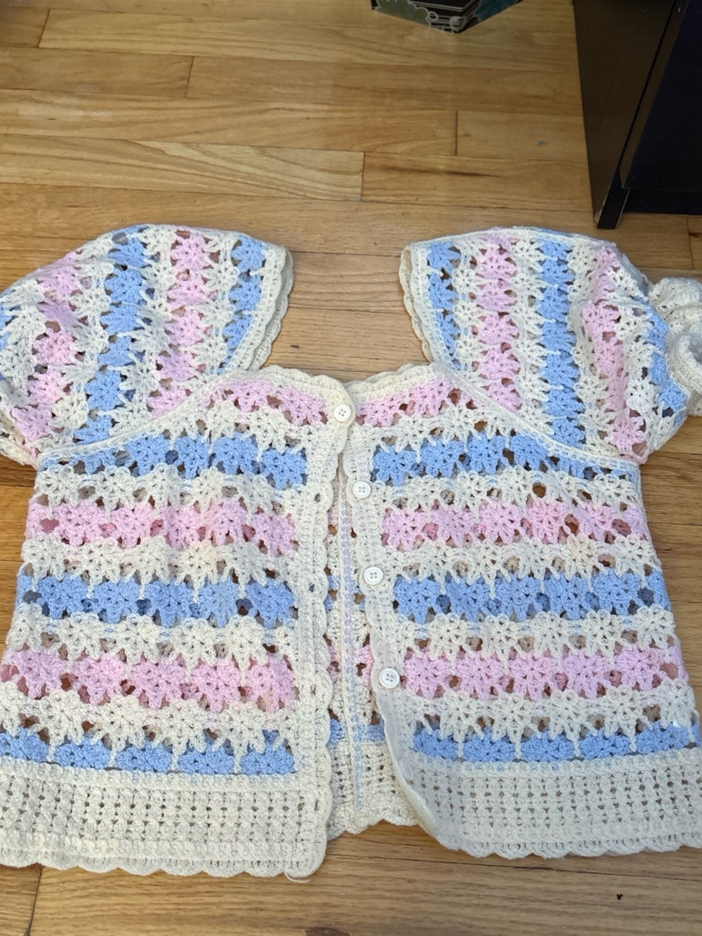 Crochet Baby Cardigan in Pastel Pink, Blue & Cream